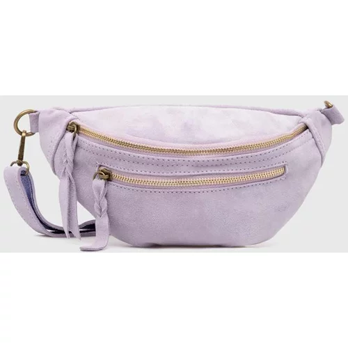 Answear Lab Semiš torbica za okoli pasu vijolična barva