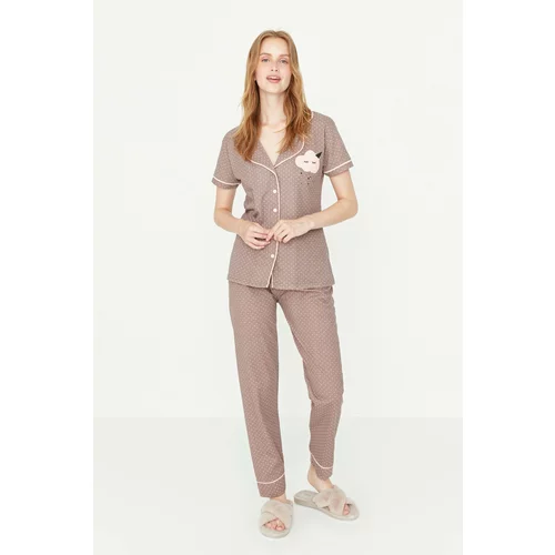 Trendyol Pajama Set - Brown - Plain