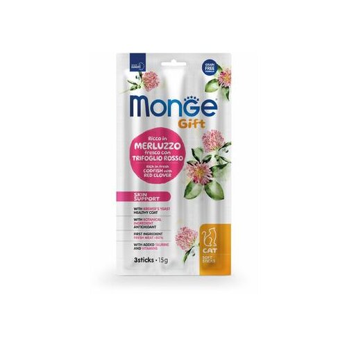 Monge soft sticks skin support poslastica za mačke, bakalar sa crvenom detelinom, 15g Cene
