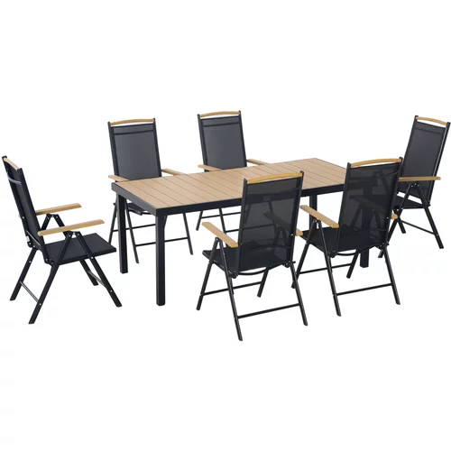 Outsunny miza s 6 zložljivimi in nastavljivimi vrtnimi stoli v tekstilu, komplet vrtnega pohištva s 7 kosi s pravokotno mizo, črna, (20708566)