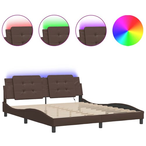 Maison Chic Posteljni okvir - Dvoposteljna postelja - Zakonska postelja z LED lučkami rjav 180x200 cm umetno usnje-J5671, (21770356) Cene