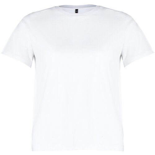 Trendyol curve white 100% cotton premium crew neck knitted t-shirt Slike