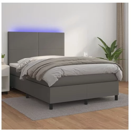 vidaXL Box spring postelja z vzmetnico LED siva 140x200cm um