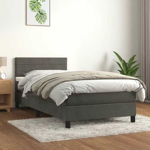Box spring postelja z vzmetnico temno siva 90x200 cm žamet, (20724487)