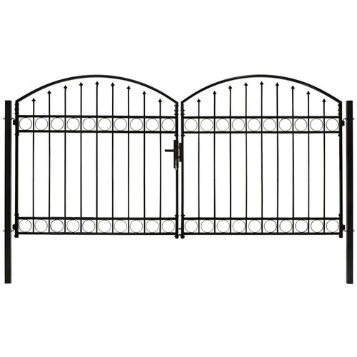  Dvostruka vrata za ogradu s lučnim vrhom čelična 300x125 cm crna Cijene