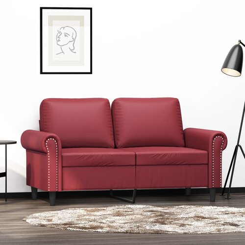 VidaXL Kavč dvosed vinsko rdeč 120 cm umetno usnje Slike