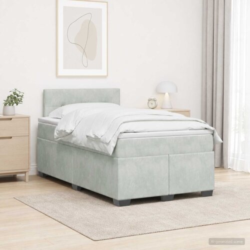 Krevet s box springom madracem i LED-om Svjetlosiva Bar&amp;scaron;un - Svjetlosiva 120 x 190 cm Pro&amp;scaron;iveno gumbima Slike
