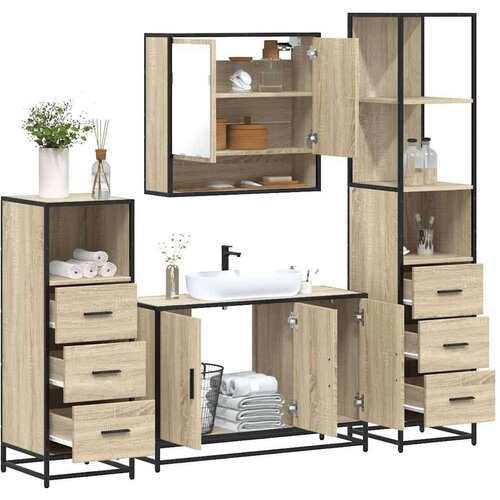 vidaXL 4-dijelni set kupaonskog namještaja boja hrasta sonome drveni Cijene