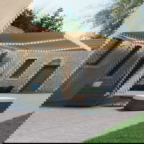 vidaXL Automatska tenda sa senzorom LED 500x300 cm žuto-bijela Cene