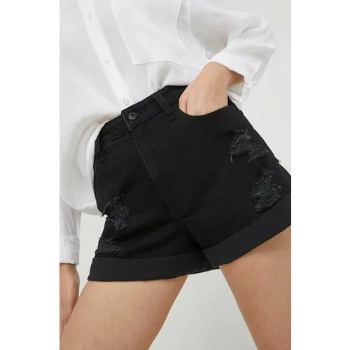Hollister Co. Traper kratke hlače za žene, boja: crna, glatki materijal, visoki struk