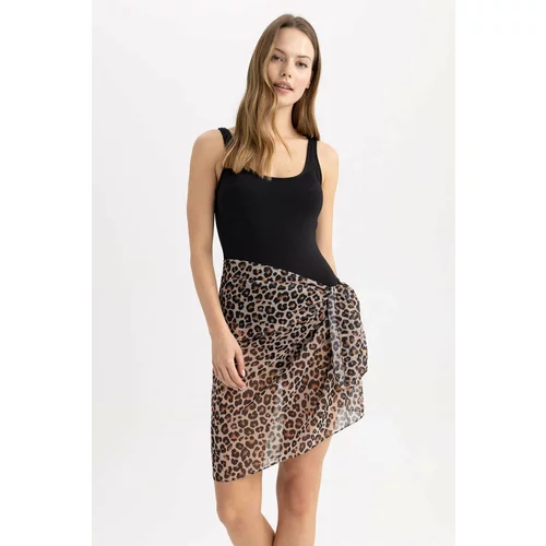 Defacto Fall in Love Regular Fit Leopard Patterned Chiffon Pareo with Waist Tie