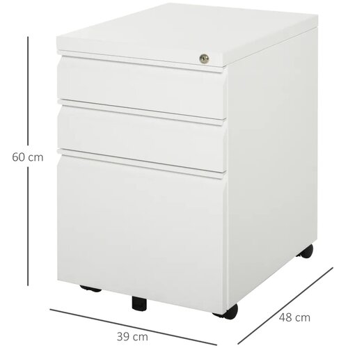  Mobilni ormar za spise s 3 ladice zaključavajući se s konkavnom ručkom za ured ili kućni ured 39 x 48 x 60 cm bijeli Slike