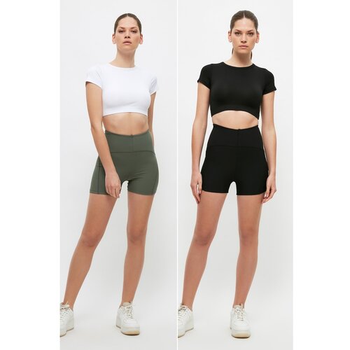 Trendyol 2-Pack Black-Khaki Gathering Sports Shorts Tights Slike