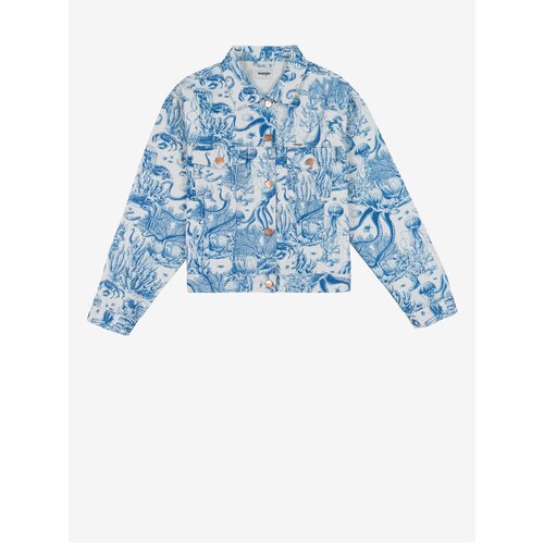 Wrangler White Blue Women Patterned Denim Jacket - Women Slike