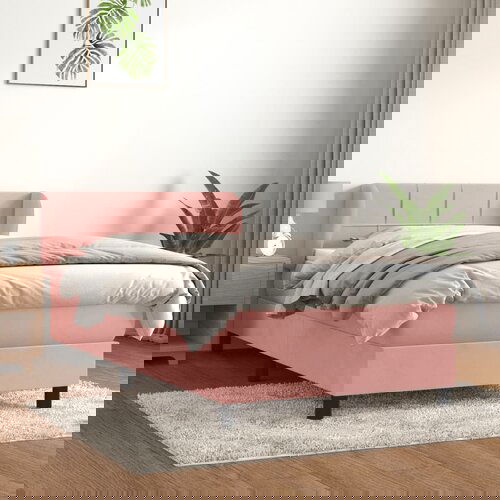 vidaXL Box spring krevet s madracem ružičasti 100x200 cm baršunasti Cijene