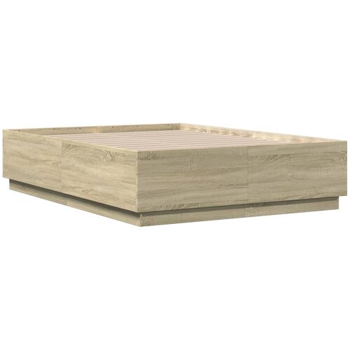  Okvir za krevet s LED svjetlima boja hrasta 135 x 190 cm drveni Slike