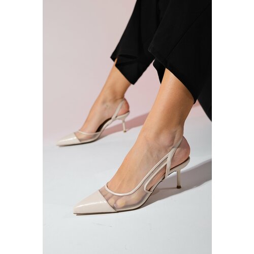 LuviShoes RAVENNA Women's Beige Pointed Toe Open Back Thin Heel Shoes Cene