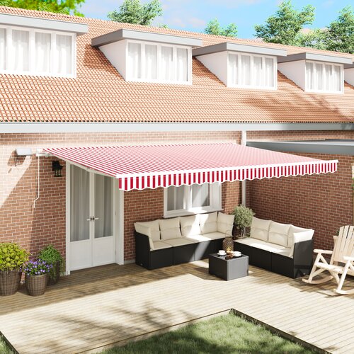 VidaXL Ručna uvlačiva tenda s LED crvenim i bijelim prugama 500x300 cm Slike