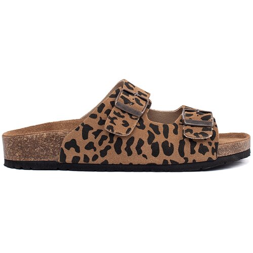GOODIN Women's leather flip-flops with leopard print Cene