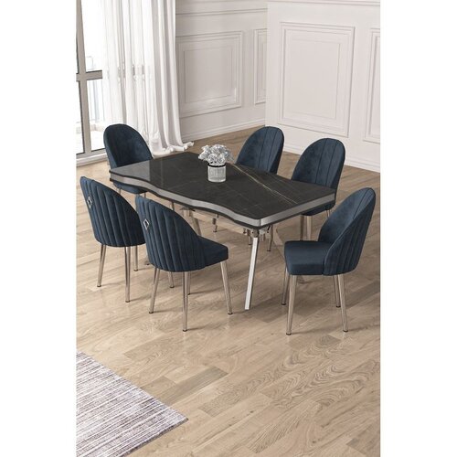 Hanah home trpezarijski set Pem, sto i 6 stolica, ploča u dekoru Sonata, hromirane noge, antracit tkanina Babyface Cene