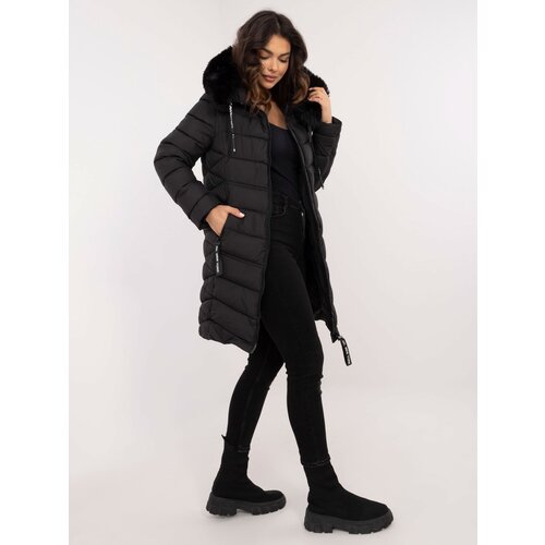 Fashionhunters Black long winter jacket with hood Slike