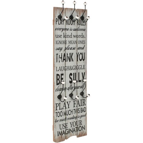 vidaXL Stenski obešalnik s 6 kljukicami 120x40 cm THANK YOU Cene