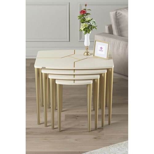 Hanah home set od 4 umetnutih stočića Lyon, krem / zlatni Cene