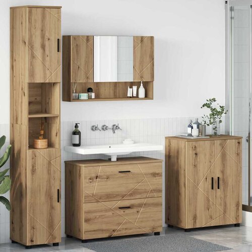 vidaXL Komplet pohištva za kopalnico s predalom 4 pcs artisan hrast Cene