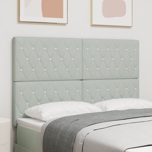 VidaXL LED uzglavlje svjetlosivo 72 cm bar&amp;scaron;unasto, uzglavlje s kristalnim dugmetom nabiranim svjetlosivo 140 cm bar&amp;scaron;unasto Slike
