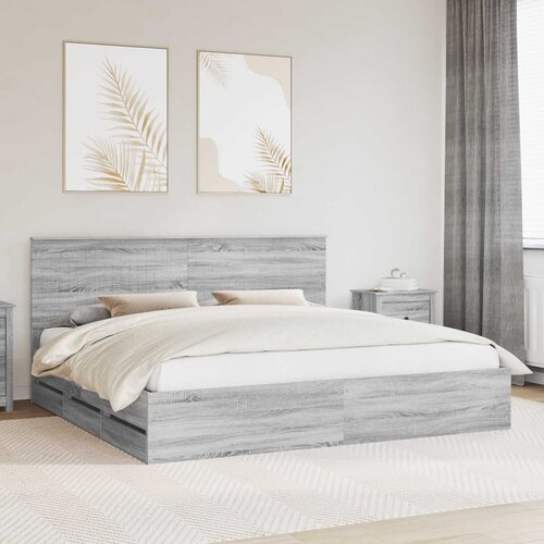  Krevetna konstrukcija Siva Sonoma 200 x 200 cm Inženjersko Drvo Slike