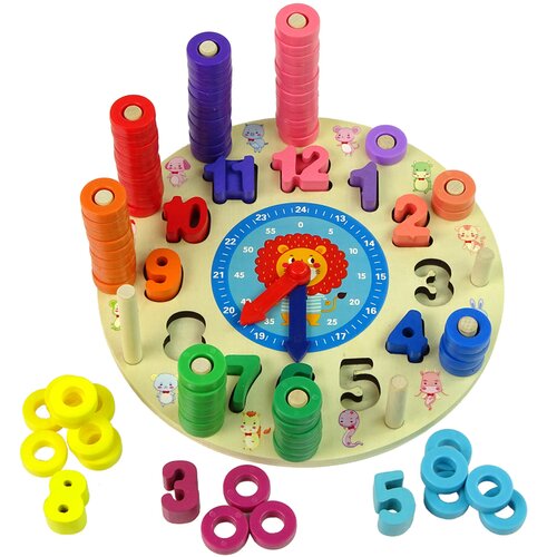 Lean Toys izobraževalna lesena ura za otroke, barve, oblike, učenje &amp;scaron;tetja Slike