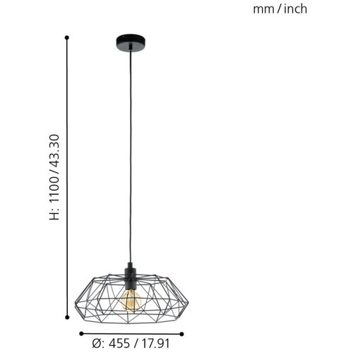 Eglo visilica Carlton 2, 1 x E27, crna, 45,5 cm, 49487 Slike