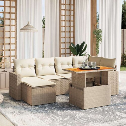 VidaXL 7-dijelni set vrtnih sofa od poliratana s jastucima bež Slike