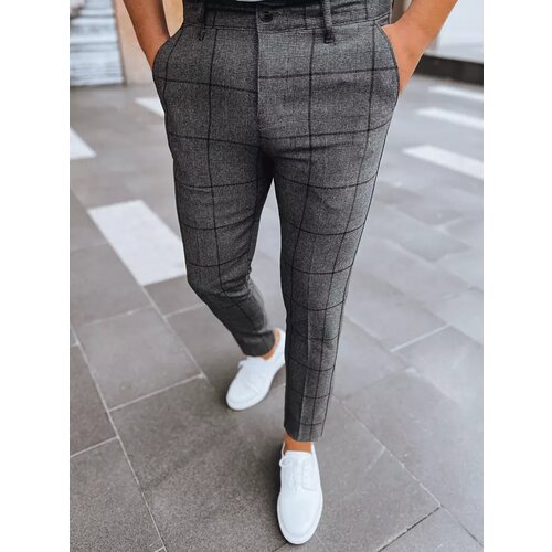 DStreet Men&amp;#039;s Dark Grey Checkered Chino Trousers Slike