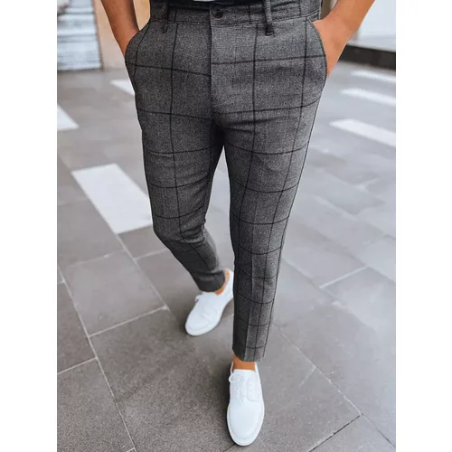 DStreet Men's Dark Grey Checkered Chino Trousers