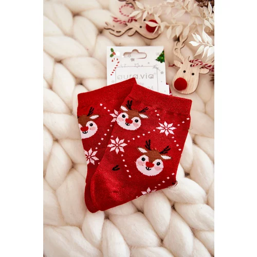 Kesi Women's Christmas Socks Shiny Reindeer Red