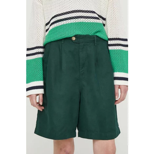 Tommy Hilfiger Kratke hlače iz mešanice lana zelena barva