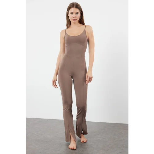 Trendyol Brown Extra Stabilizing Adjustable Strap Support Knitted Sports Jumpsuit