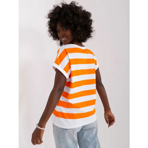 Fashion Hunters Basic white and orange striped blouse