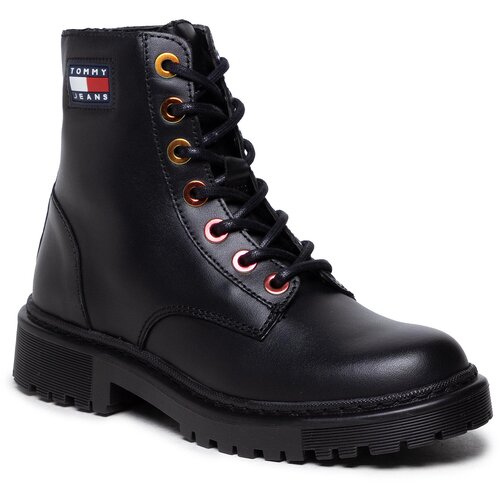 Tommy Jeans Pohodni čevlji Iridescent Eyelets Flat Boot EN0EN01537 Black BDS Slike