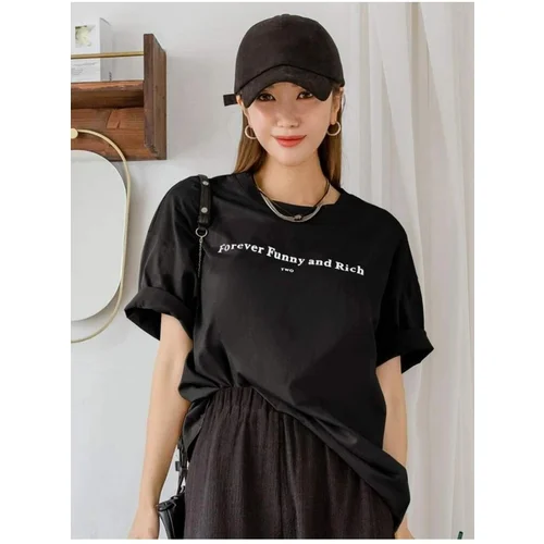 K&H TWENTY-ONE Women's Black Funny Print Oversize T-shirt