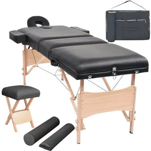  Komplet 3-conske zložljive masažne mize in stolčka črne barve