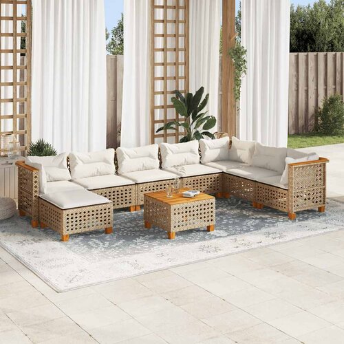  9-dijelni set vrtnih sofa s jastucima bež od poliratana 55 x 55 x 36 cm Slike