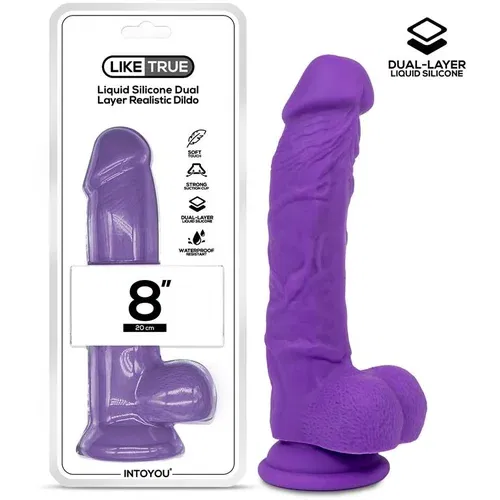 INTOYOU LikeTrue Realistic Liquid Silicone Dual Layer Dildo 8" Purple
