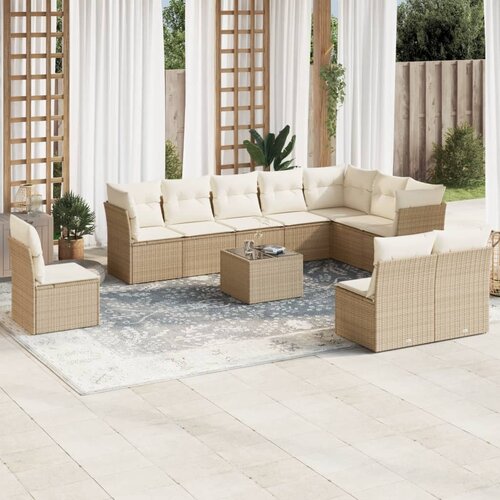 vidaXL 11-dijelni set vrtnih sofa od poliratana s jastucima bež Cijene