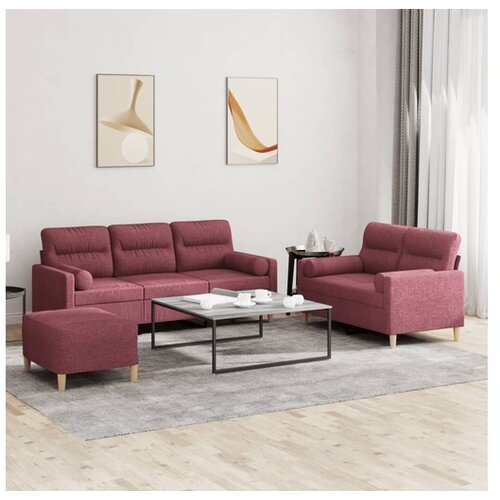 vidaXL 3-dijelni set sofa s jastucima crvena boja vina od tkanine Cijene
