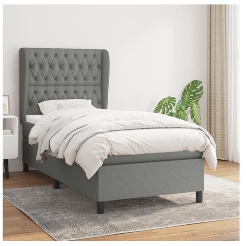  Box spring postelja z vzmetnico temno siva 100x200 cm blago Cene