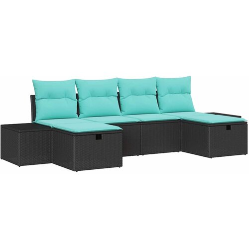 vidaXL Vrtna sedežna garnitura z blazino 6 pcs Črna Poly ratan, (5000135419) Cene