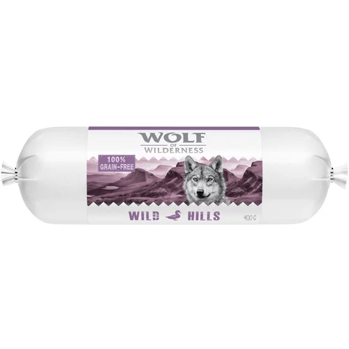 Wolf of Wilderness Varčno pakiranje Adult 24 x 400 g - klobasa - Wild Hills - raca