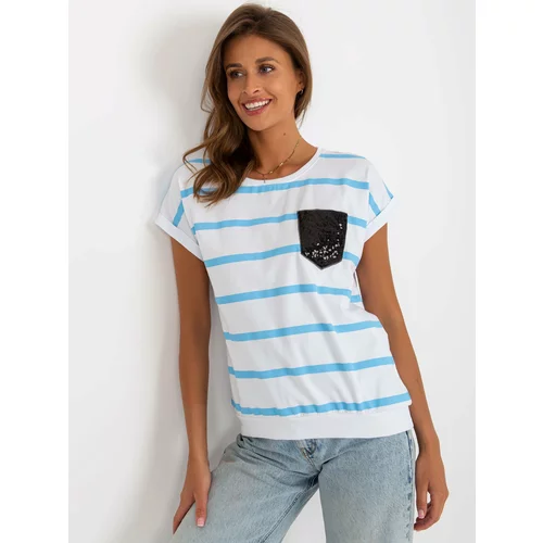 Fashion Hunters White-blue striped blouse with decorative pocket